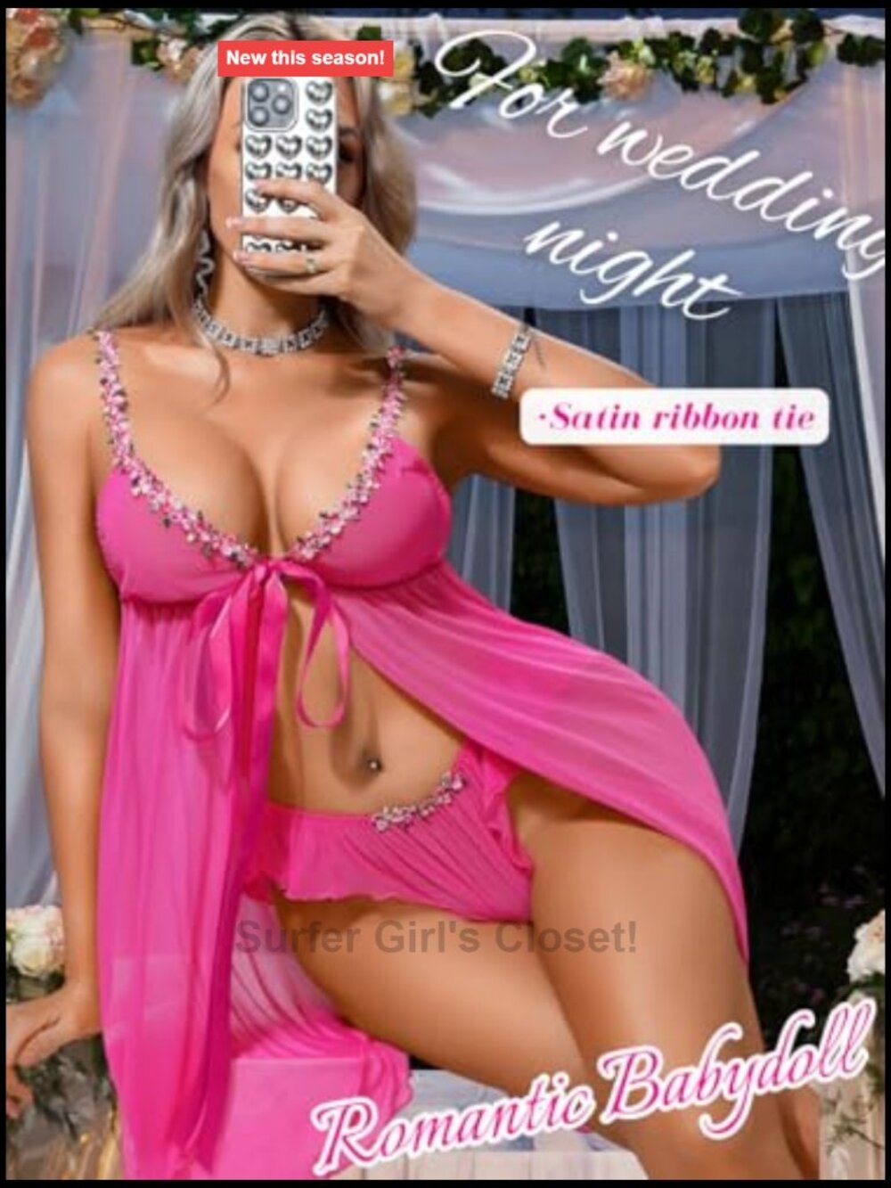 Sheer Babydoll Nightgown with Matching Cheeky Brief - Bridal Lingerie Set - Picture 4 of 6